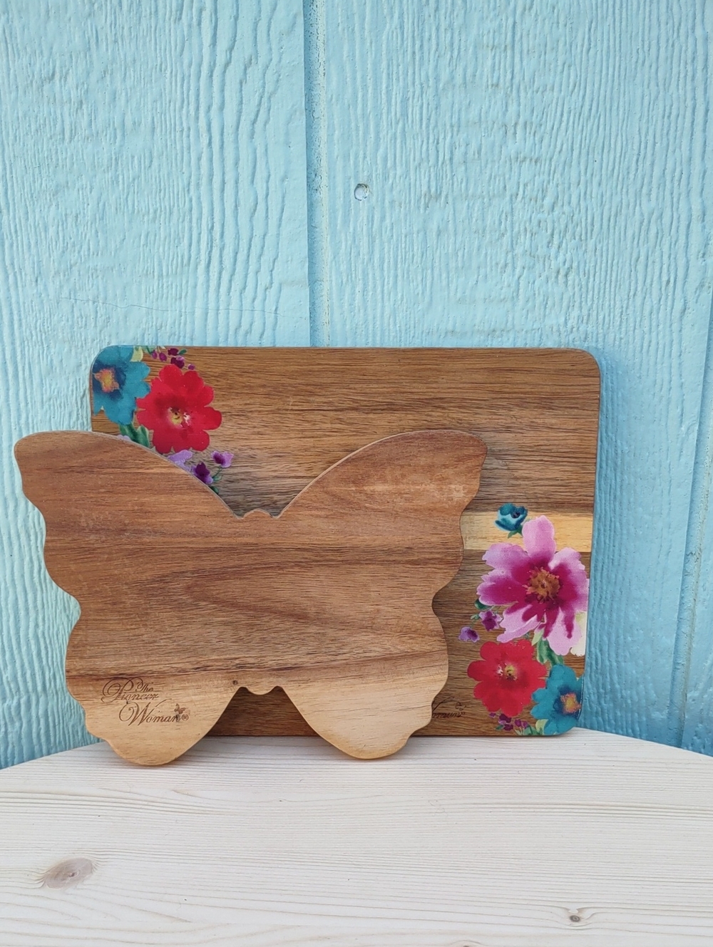 Pioneer Woman Breezy Blossom Butterfly Wooden Cutting/Serving Board
